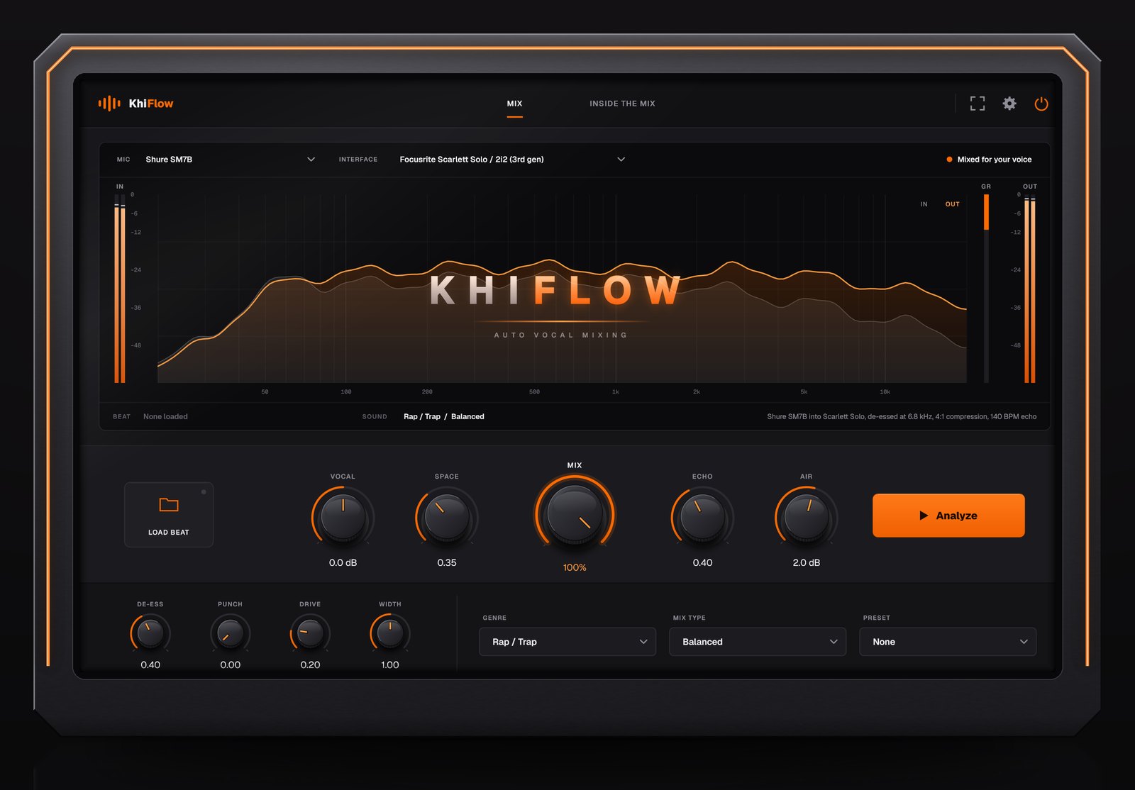The KhiFlow plugin mixing a vocal